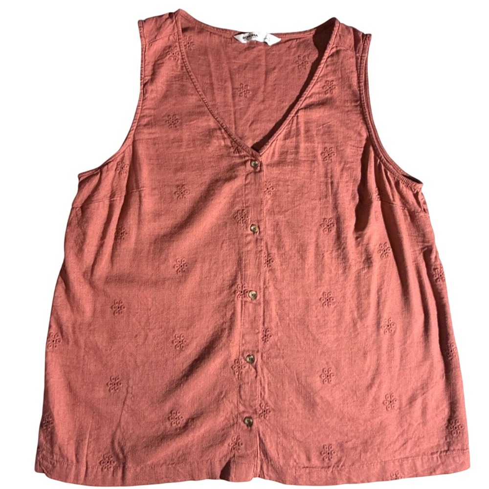 Sonoma Goods For Life Womens Terracotta Rose Floral Eyelet Button Down Tank Top